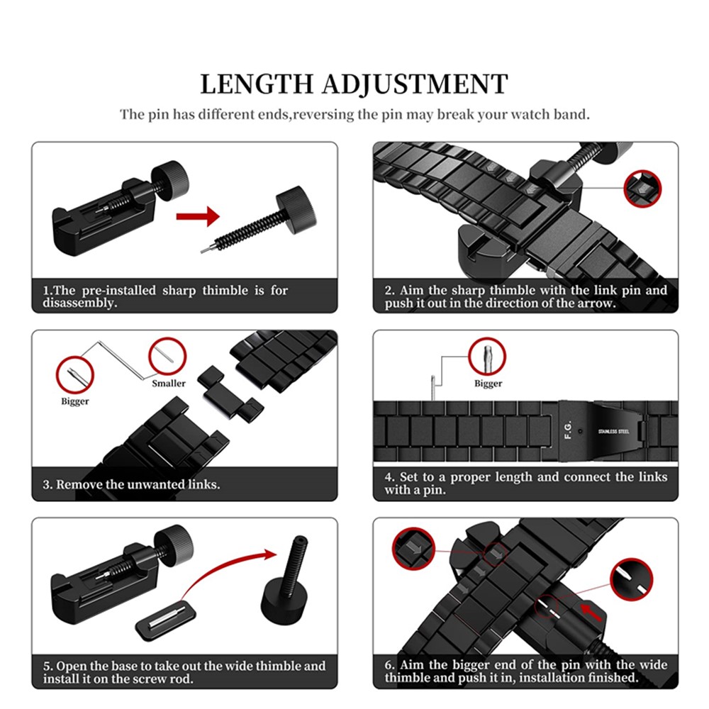 JLT For GarminMove 3S / Garmin Vivomove 3S / Active S Watch Band Replacement 18mm Three Beads Stainless Steel Wrist Strap - Black-6