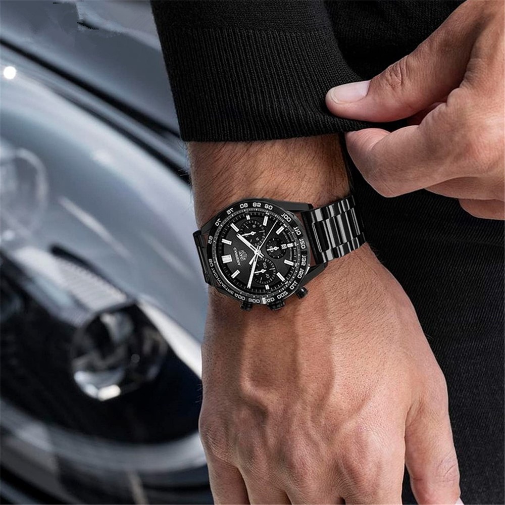 JLT For Samsung Watch4 Classic 46mm / 42mm / Garmin Venu 2 Plus 22mm Stainless Steel Watch Strap Three Beads Wrist Band with Folding Buckle - Black-3