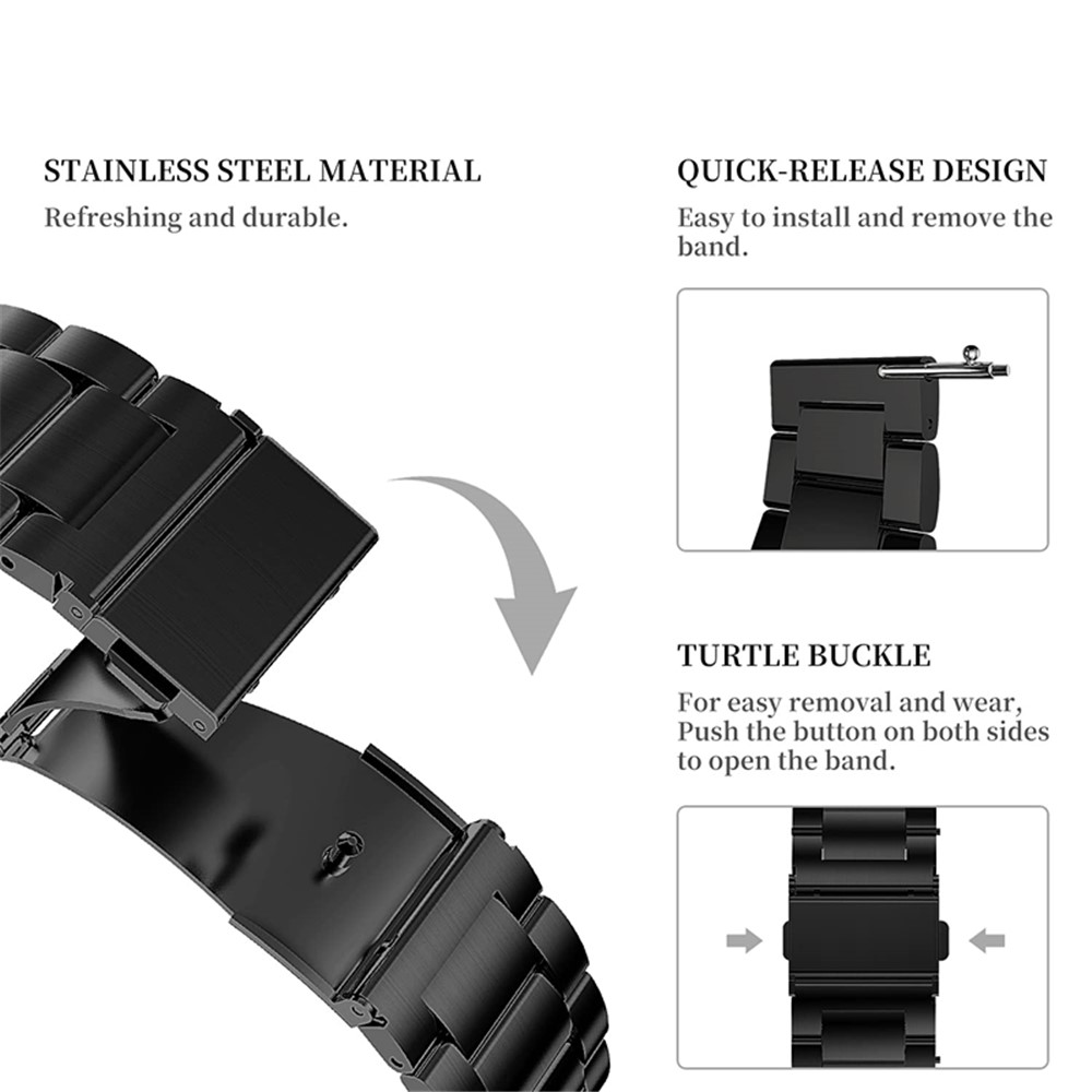 JLT For Samsung Watch4 Classic 46mm / 42mm / Garmin Venu 2 Plus 22mm Stainless Steel Watch Strap Three Beads Wrist Band with Folding Buckle - Black-4