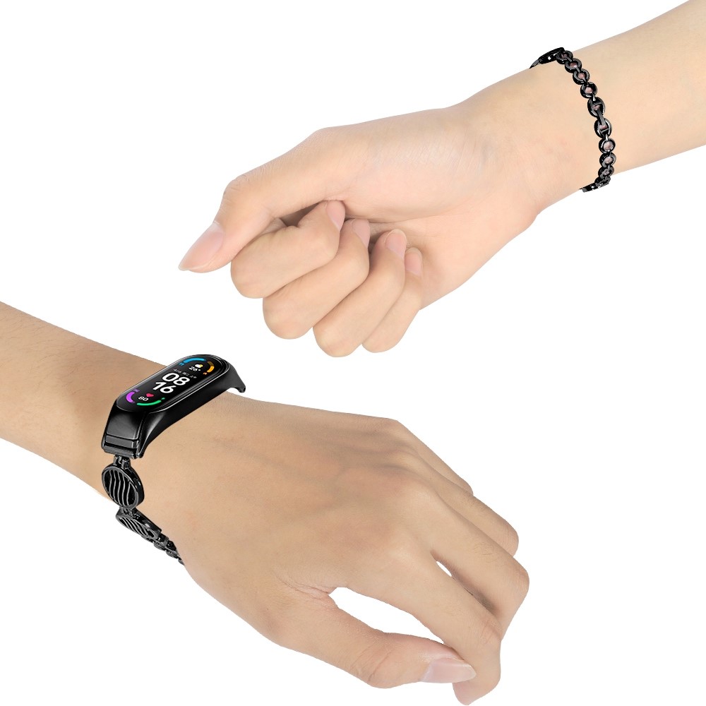For Xiaomi Mi Band 7 Water Wave Design Stainless Steel Bracelet Watch Strap Replacement Wrist Band - Black-3