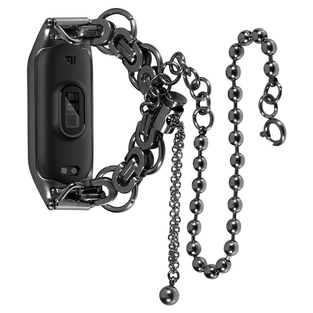 For Xiaomi Mi Band 7 Two Rows Stylish Bracelet Stainless Steel Smart Watch Band Replacement Wrist Strap - Black-1
