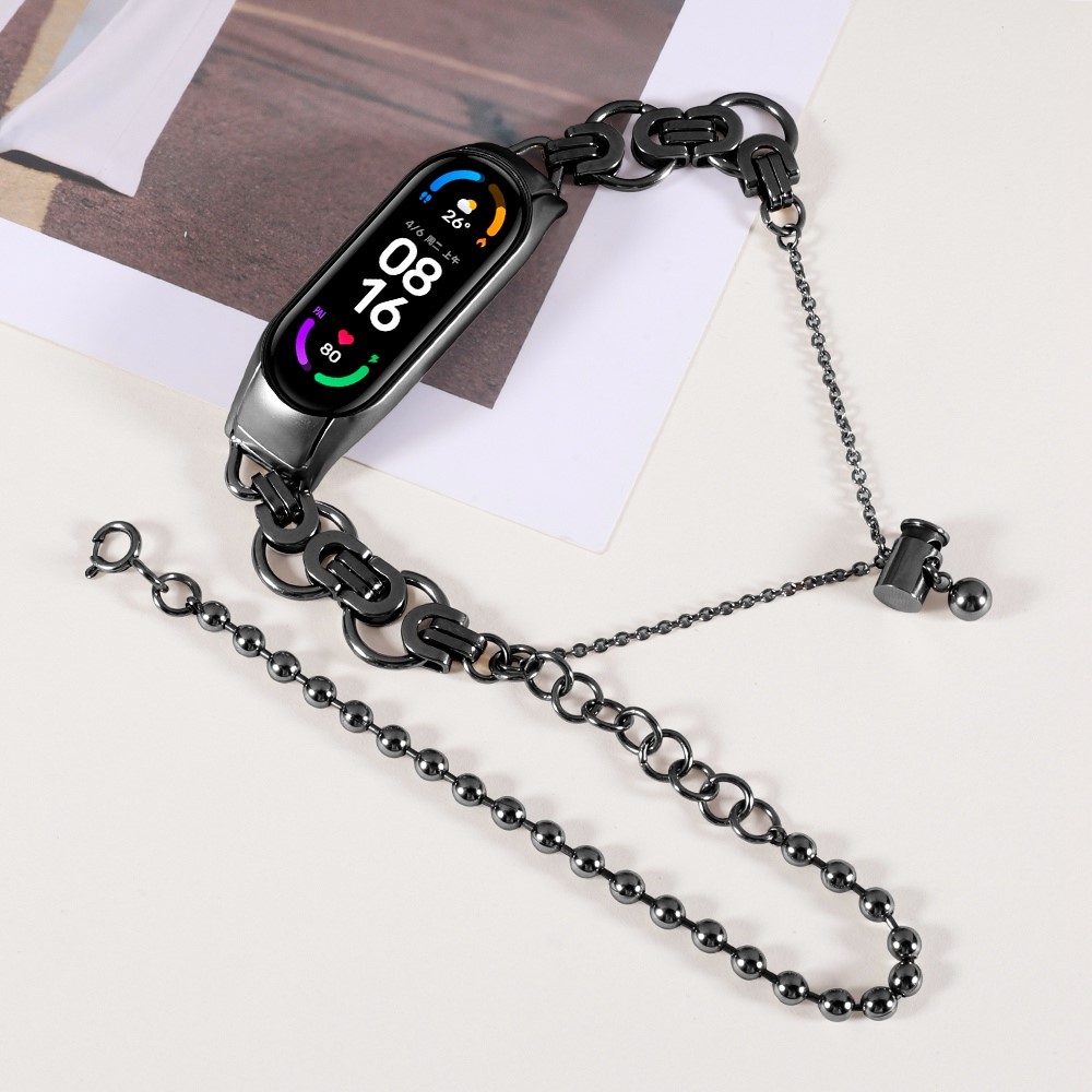 For Xiaomi Mi Band 7 Two Rows Stylish Bracelet Stainless Steel Smart Watch Band Replacement Wrist Strap - Black-2