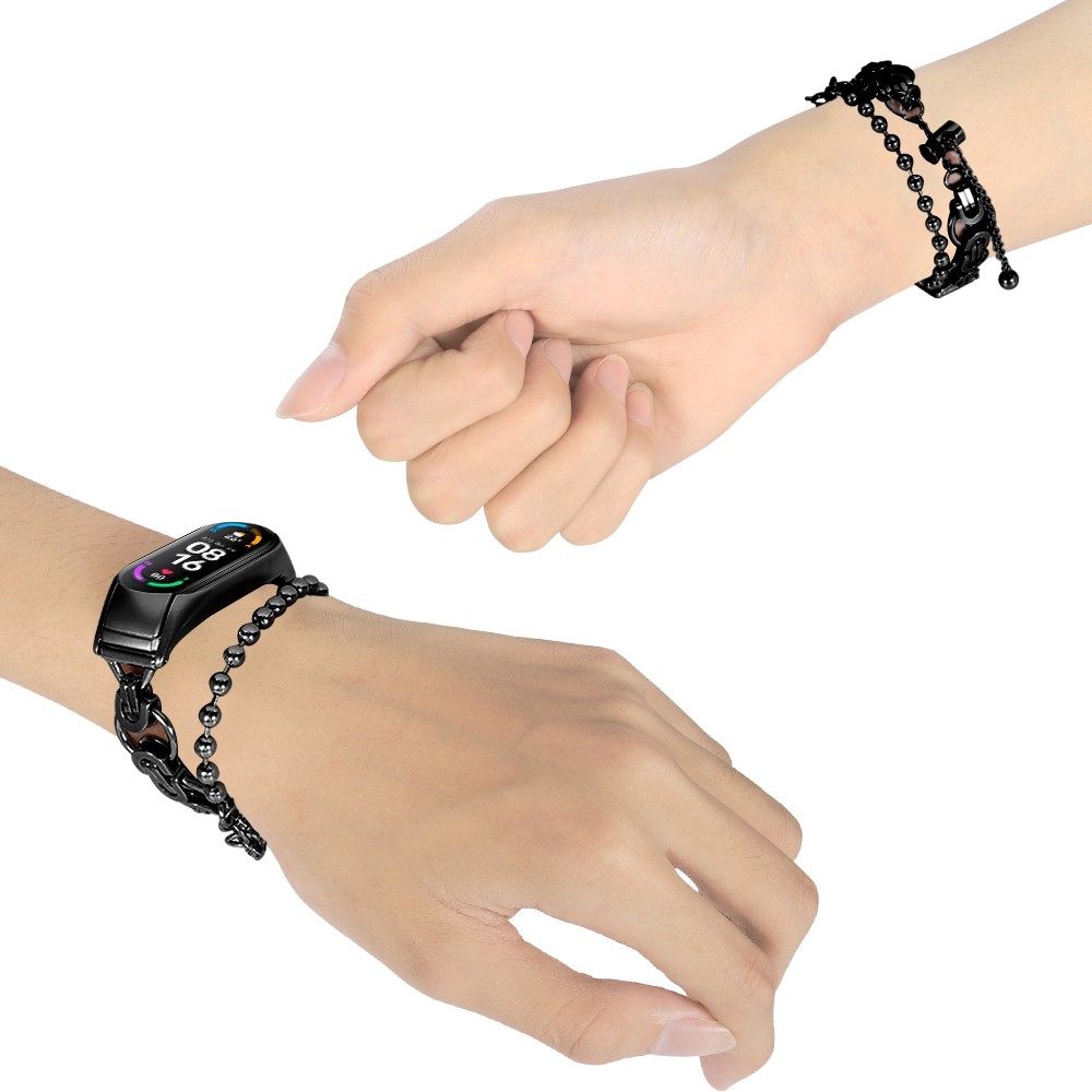 For Xiaomi Mi Band 7 Two Rows Stylish Bracelet Stainless Steel Smart Watch Band Replacement Wrist Strap - Black-4