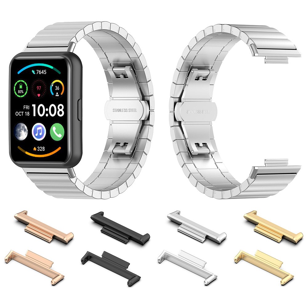 1 Pair Watch Adapter for Huawei Watch Fit 2, Metal Connector Watch Band Accessory - Black-4
