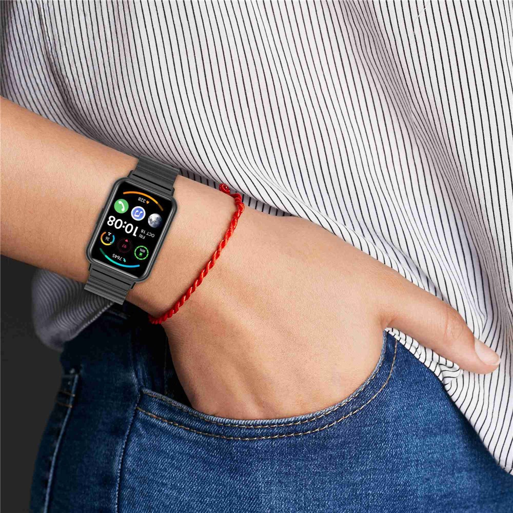 For Huawei Watch Fit 2 Smart Watch Band Buckle Design Metal Wrist Strap Replacement - Black-7