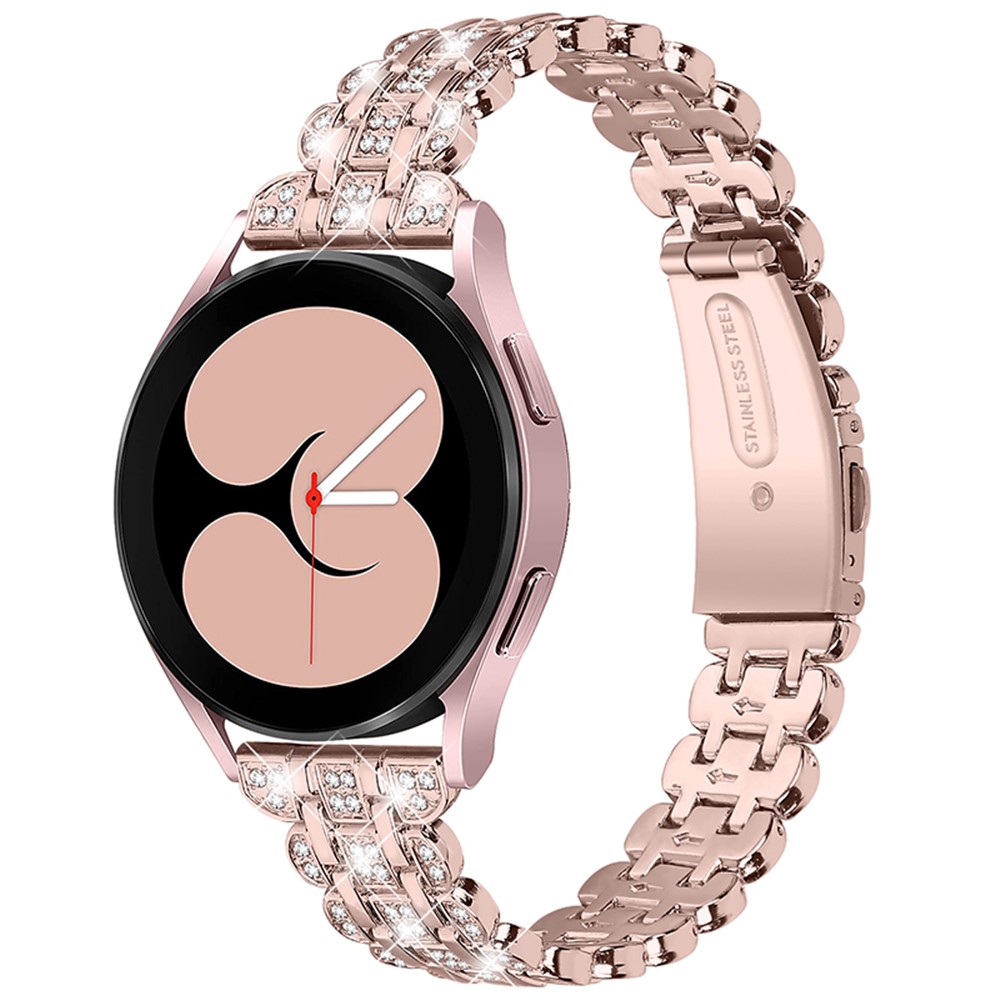 For Samsung Galaxy Watch3 41mm / Watch 42mm Stainless Steel Rhinestone Decor Watch Strap Replacement Wrist Band 20mm - Pink / Gold-1