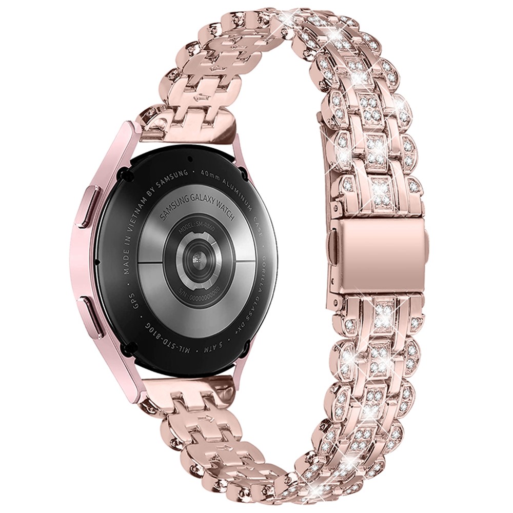 For Samsung Galaxy Watch3 41mm / Watch 42mm Stainless Steel Rhinestone Decor Watch Strap Replacement Wrist Band 20mm - Pink / Gold-2
