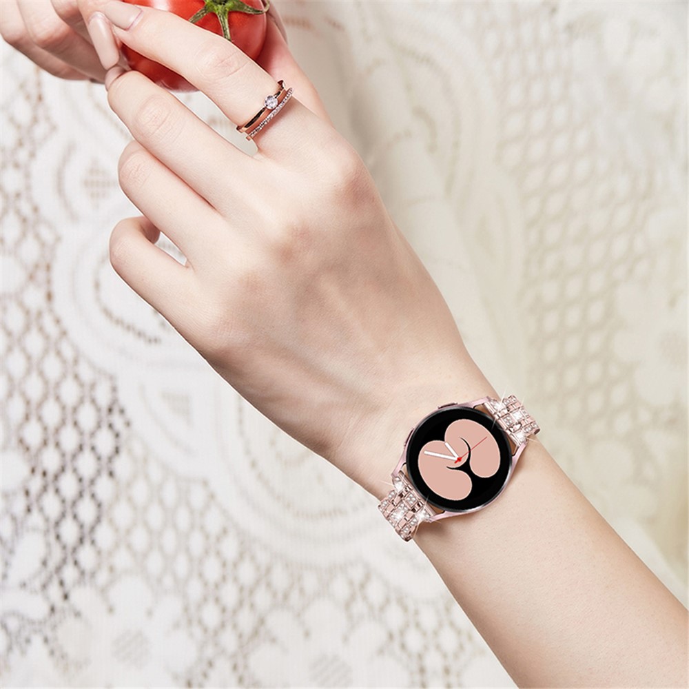 For Samsung Galaxy Watch3 41mm / Watch 42mm Stainless Steel Rhinestone Decor Watch Strap Replacement Wrist Band 20mm - Pink / Gold-4