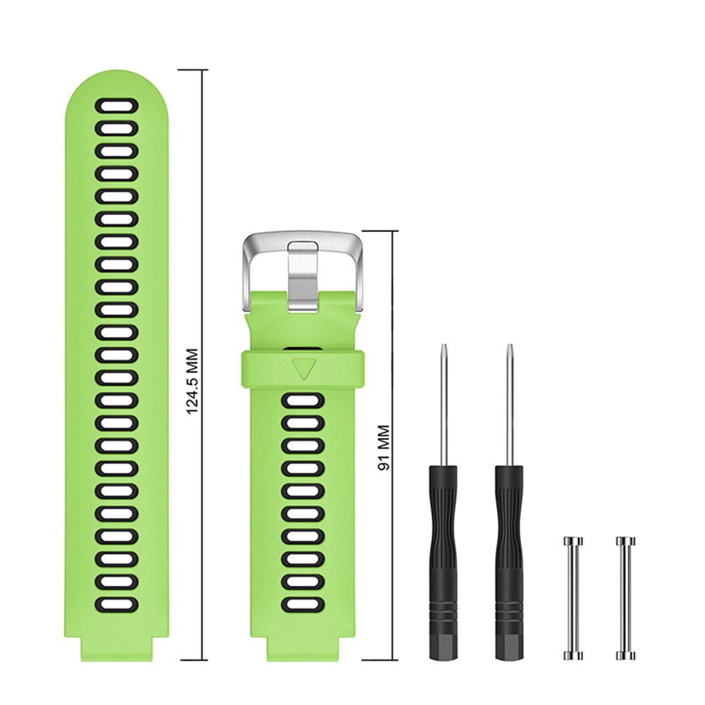 For Forerunner 235 / 230 / 620 / 630 / 220 / 735 / 735XT Silicone Watch Band Silver Buckle Watch Strap with Spring Bar Universal 22mm Replacement Watchband - Green / Black-4