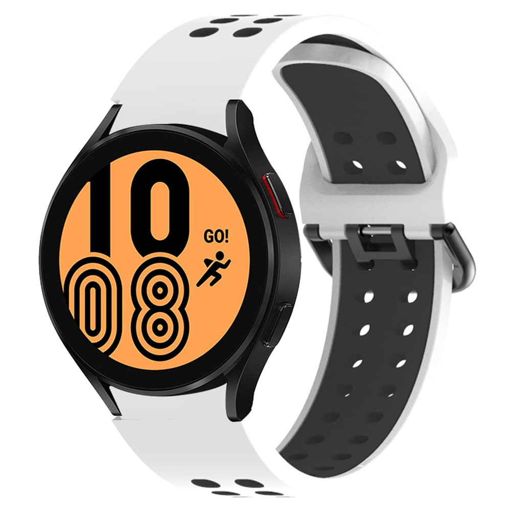 For Samsung Galaxy Watch4 40mm / 44mm / Watch4 Classic 42mm / 46mm Dual-Color Watch Band Replacement Watch Strap 20mm Silicone Watchband with Dual-Hole Buckle - White / Black-2