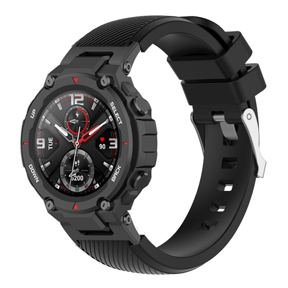 For Huami Amazfit T-Rex / T-Rex Pro / Ares Twill Texture Watch Band Silicone Watch Strap Universal 22mm Replacement Watchband - Black-2