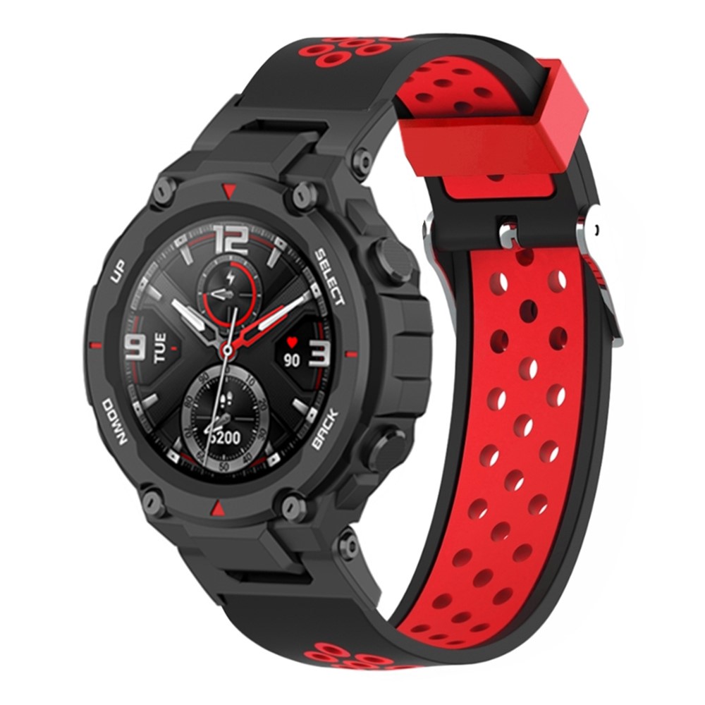 For Huami Amazfit T-Rex / T-Rex Pro / Ares, Dual-Color 22mm Watch Band Silicone Watch Strap Replacement Watchband with Multi-Hole Design - Black / Red-2