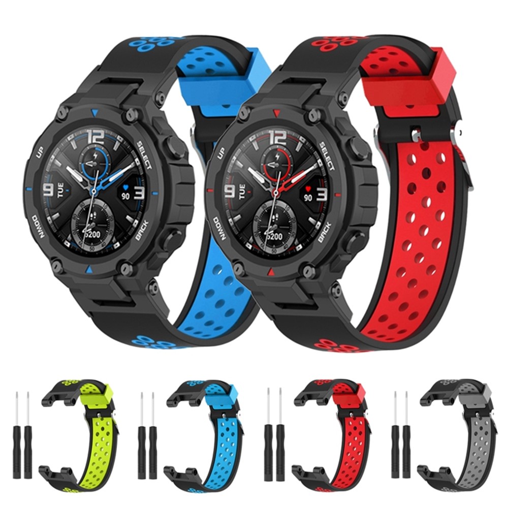 For Huami Amazfit T-Rex / T-Rex Pro / Ares, Dual-Color 22mm Watch Band Silicone Watch Strap Replacement Watchband with Multi-Hole Design - Black / Red-5