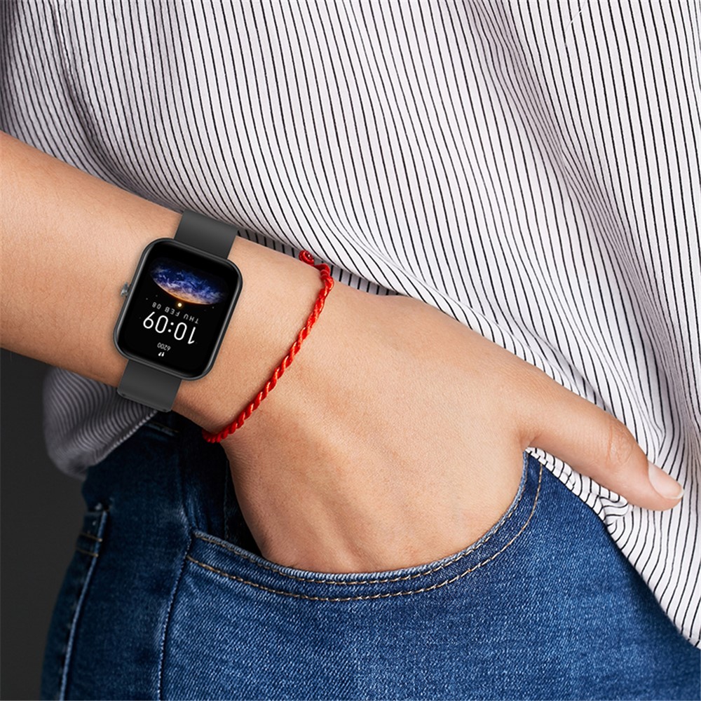 For Huami Amazfit Bip 3 / Bip S Soft Silicone Wrist Band Smart Watch Replacement Strap with Silver Buckle - Black-7