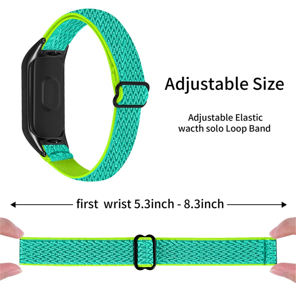 For Xiaomi Mi Band 5 / 6 Stretchy Nylon Solo Loop Band Braided Elastics Anti-wear Adjustable Wrist Strap with Black Watch Frame - Yellow / Green-2