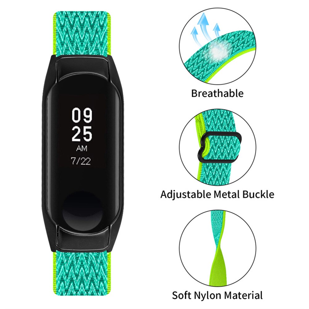 For Xiaomi Mi Band 5 / 6 Stretchy Nylon Solo Loop Band Braided Elastics Anti-wear Adjustable Wrist Strap with Black Watch Frame - Yellow / Green-3