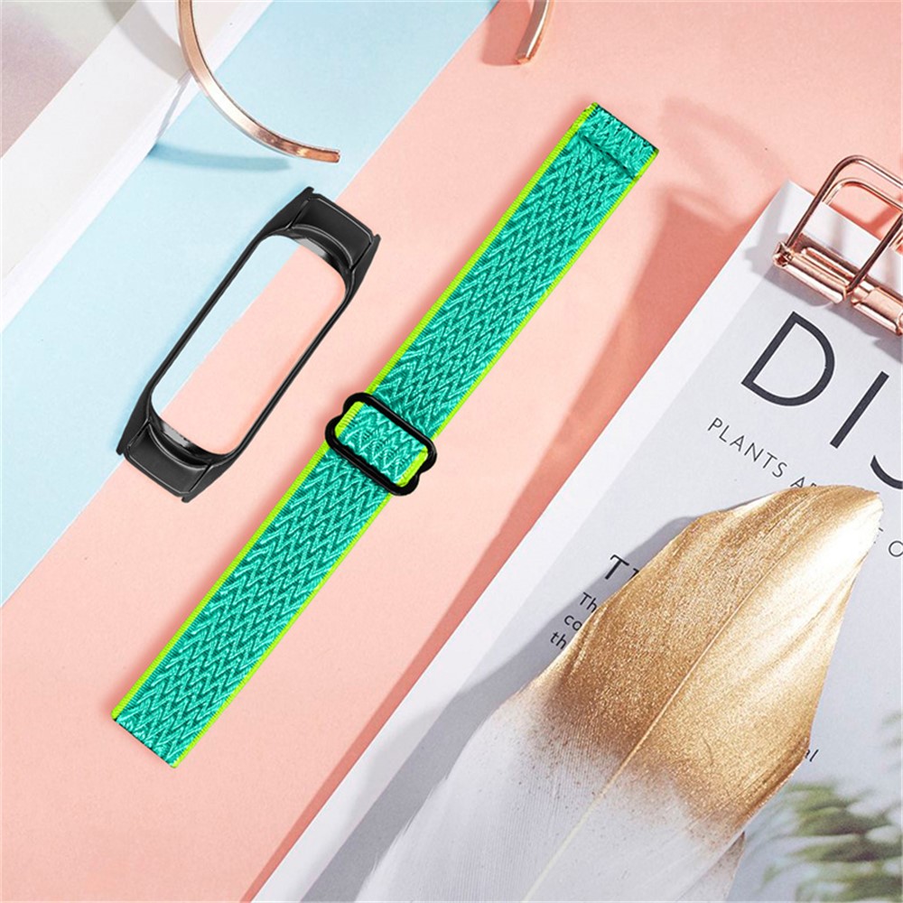 For Xiaomi Mi Band 5 / 6 Stretchy Nylon Solo Loop Band Braided Elastics Anti-wear Adjustable Wrist Strap with Black Watch Frame - Yellow / Green-4
