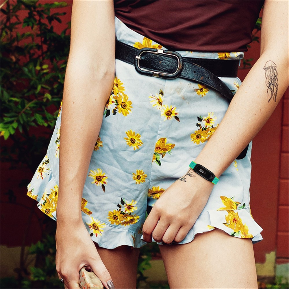 For Xiaomi Mi Band 5 / 6 Stretchy Nylon Solo Loop Band Braided Elastics Anti-wear Adjustable Wrist Strap with Black Watch Frame - Yellow / Green-5