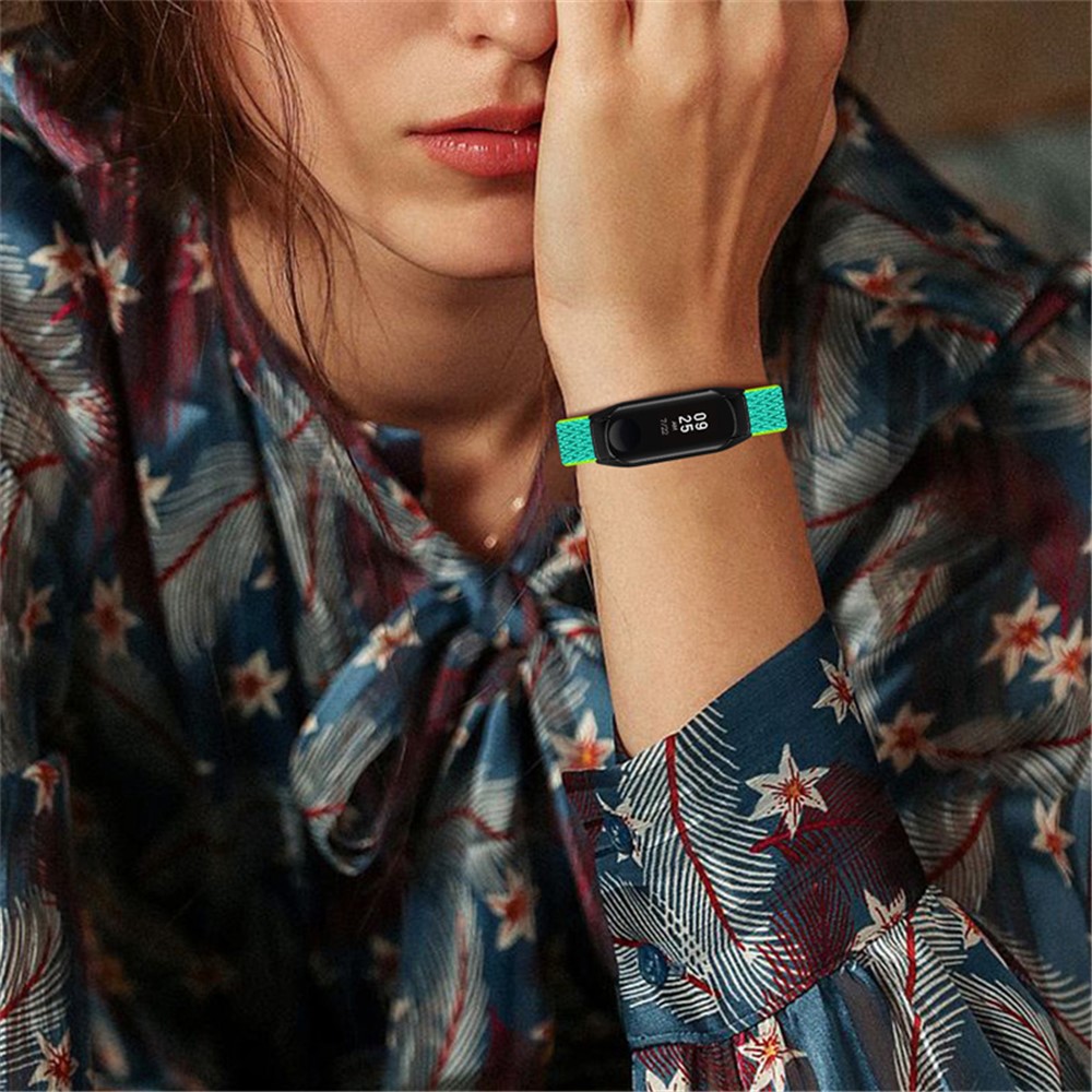 For Xiaomi Mi Band 5 / 6 Stretchy Nylon Solo Loop Band Braided Elastics Anti-wear Adjustable Wrist Strap with Black Watch Frame - Yellow / Green-6