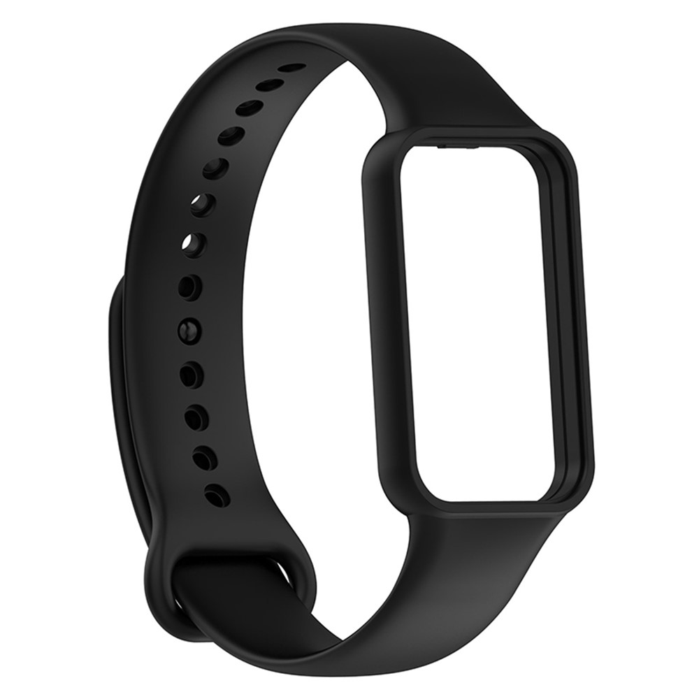 For Huami Amazfit Band 7 TPE Watch Band Sports Watch Strap Replacement with Protective Case Frame - Black-4