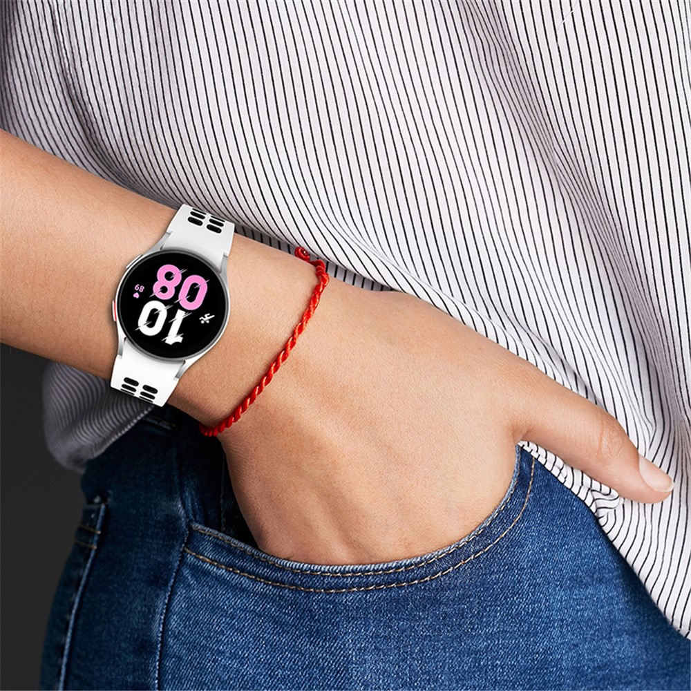 For Samsung Galaxy Watch3 41mm / Watch4 40mm / 44mm / Watch4 Classic 42mm / Watch 5 40mm / 44mm / Watch 5 Pro 45mm Silicone Watch Band Dual Color Strap - White / Black-6