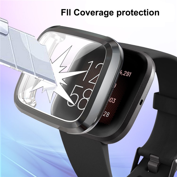 HAT PRINCE All-round Protective Electroplating TPU Watch Cover for Fitbit Versa 2 - Black-2
