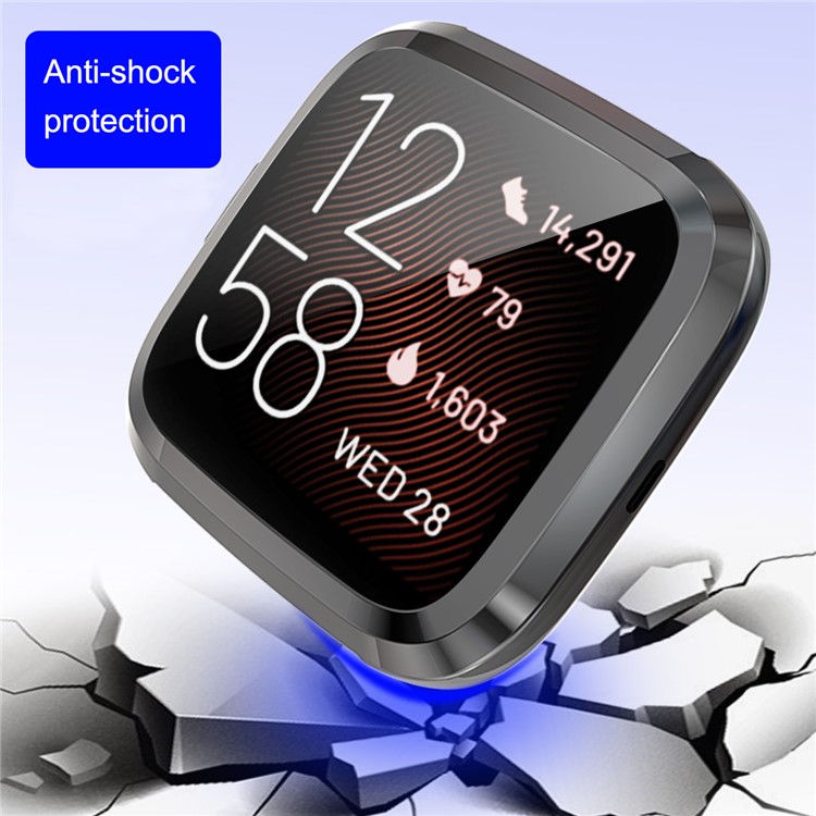 HAT PRINCE All-round Protective Electroplating TPU Watch Cover for Fitbit Versa 2 - Black-3