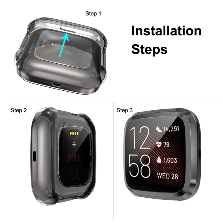 HAT PRINCE All-round Protective Electroplating TPU Watch Cover for Fitbit Versa 2 - Black-5