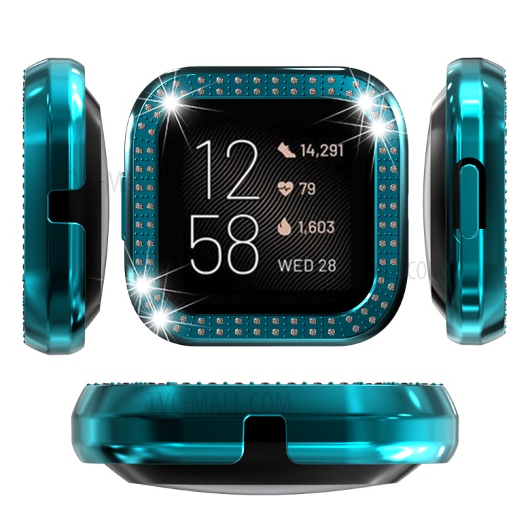Double Row Rhinestone Decor PC Frame Bumper Protective Case for Fitbit Versa 2 - Cyan-3