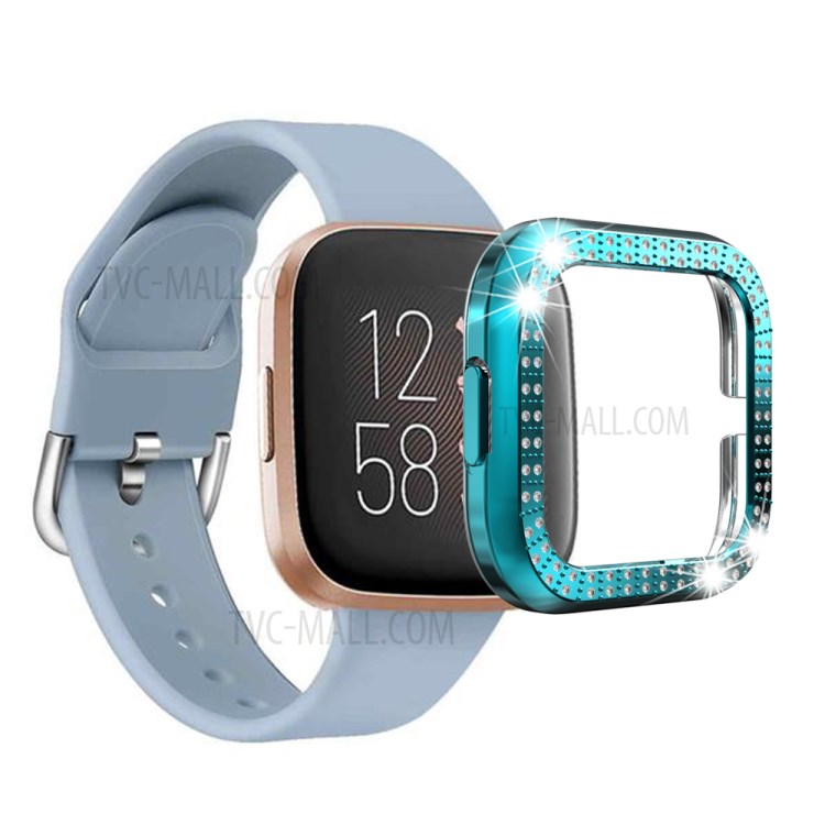Double Row Rhinestone Decor PC Frame Bumper Protective Case for Fitbit Versa 2 - Cyan-4