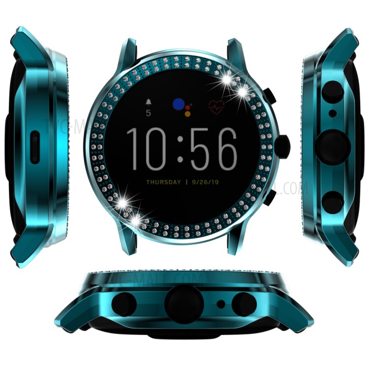 Double Row Rhinestone Decor PC Frame Bumper Case for Fossil Gen 5 Carlyle - Cyan-5