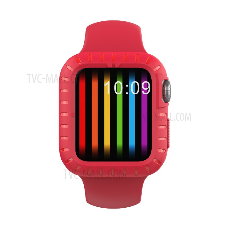 Coquille Cadre Étui De Protection En Silicone De Mode Pour La Série Montre De Pomme 5/4 44mm - Rouge-5