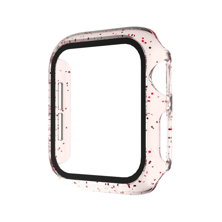 Glittery PC Frame Intergrated Tempered Glass Screen Protector Smart Watch Cover for Apple Watch Series 5/4 40mm - Red-1