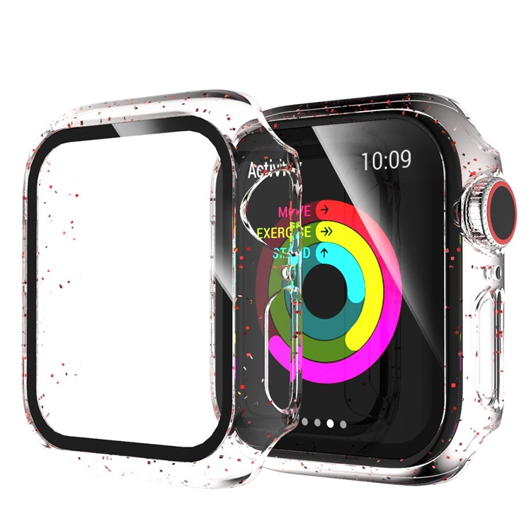 Glittery PC Frame Intergrated Tempered Glass Screen Protector Smart Watch Cover for Apple Watch Series 5/4 40mm - Red-2