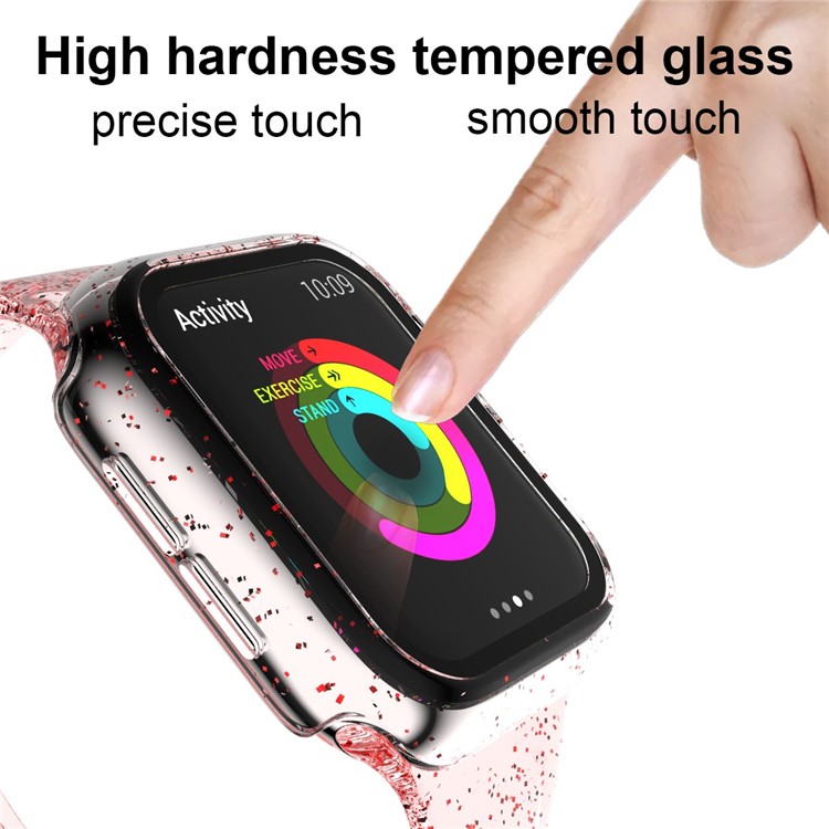 Glittery PC Frame Intergrated Tempered Glass Screen Protector Smart Watch Cover for Apple Watch Series 5/4 40mm - Red-4