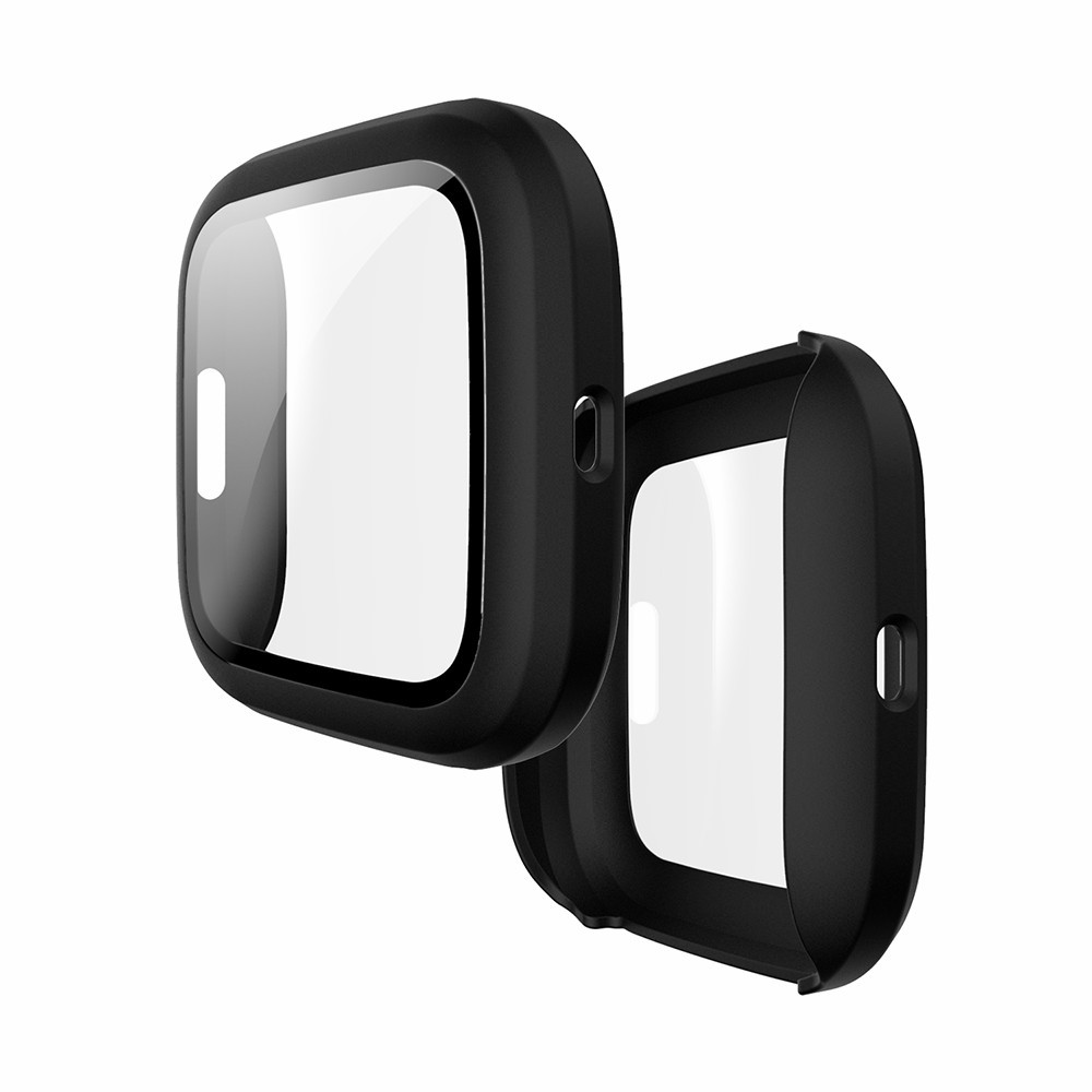 Rubberized PC Frame Intergrated Tempered Glass Screen Protector Smart Watch Cover for Fitbit Versa 2 - Black-1