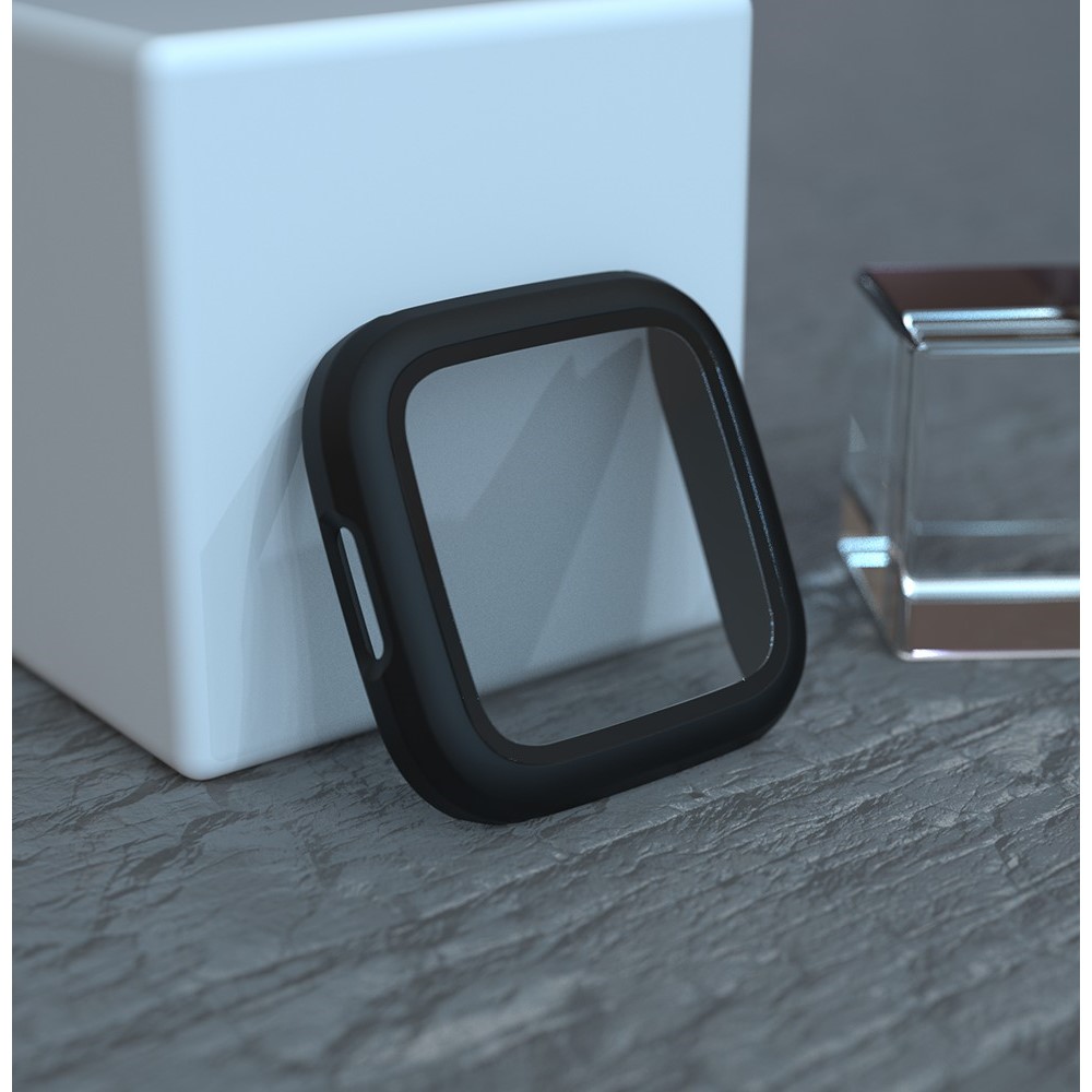 Rubberized PC Frame Intergrated Tempered Glass Screen Protector Smart Watch Cover for Fitbit Versa 2 - Black-5