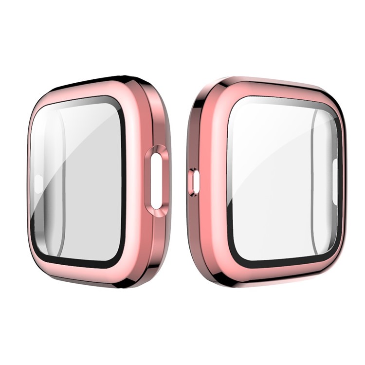 Electroplating PC Frame + Tempered Glass Screen Protector Cover Case for Fitbit Versa 2 - Pink-1