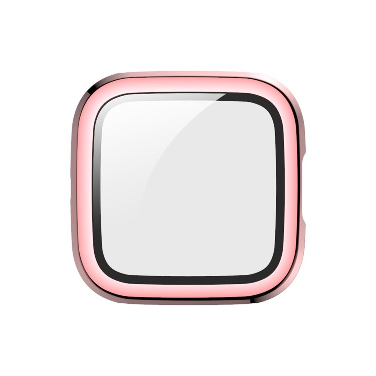 Electroplating PC Frame + Tempered Glass Screen Protector Cover Case for Fitbit Versa 2 - Pink-2