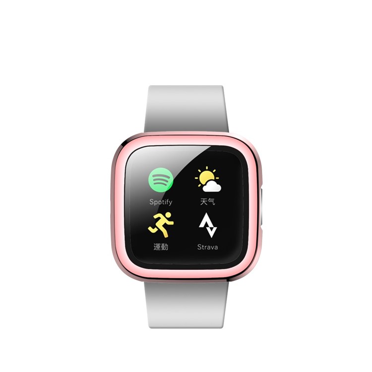 Electroplating PC Frame + Tempered Glass Screen Protector Cover Case for Fitbit Versa 2 - Pink-3