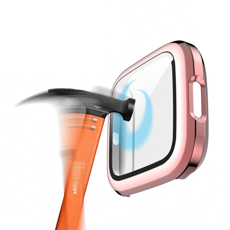 Electroplating PC Frame + Tempered Glass Screen Protector Cover Case for Fitbit Versa 2 - Pink-4