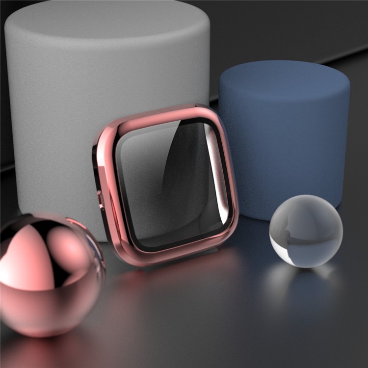 Electroplating PC Frame + Tempered Glass Screen Protector Cover Case for Fitbit Versa 2 - Pink-5