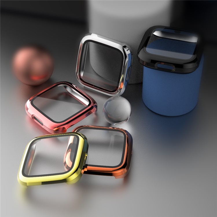Electroplating PC Frame + Tempered Glass Screen Protector Cover Case for Fitbit Versa 2 - Pink-6