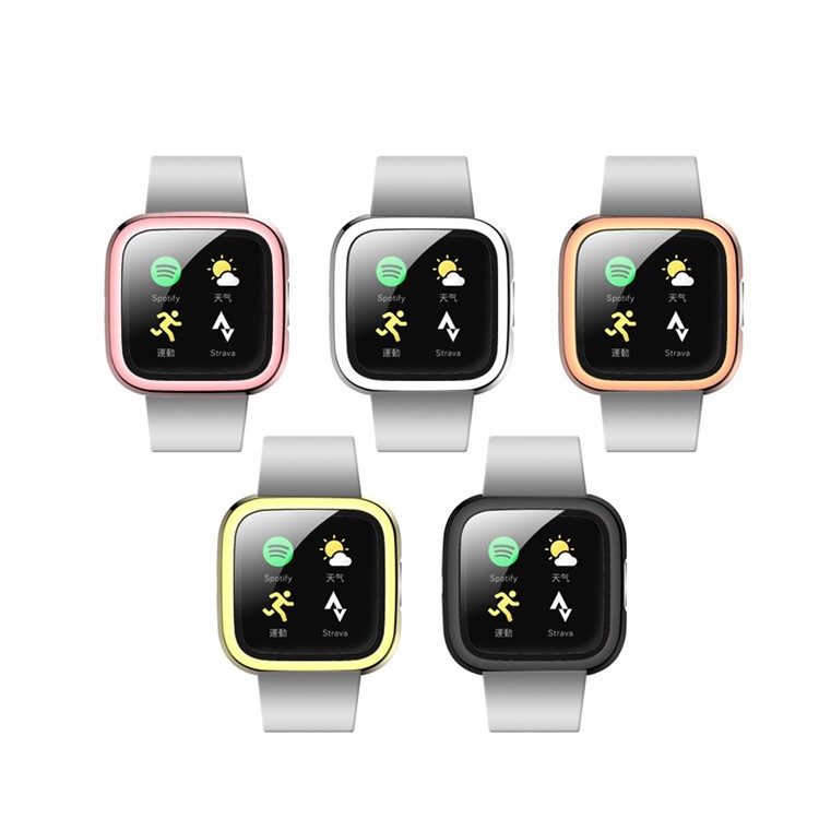 Electroplating PC Frame + Tempered Glass Screen Protector Cover Case for Fitbit Versa 2 - Pink-7