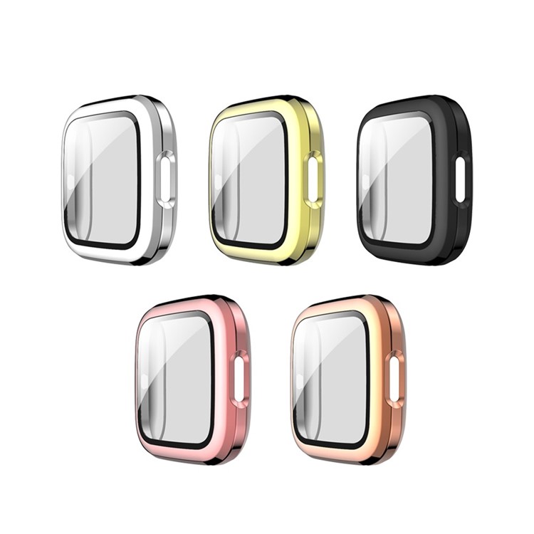 Electroplating PC Frame + Tempered Glass Screen Protector Cover Case for Fitbit Versa 2 - Pink-8