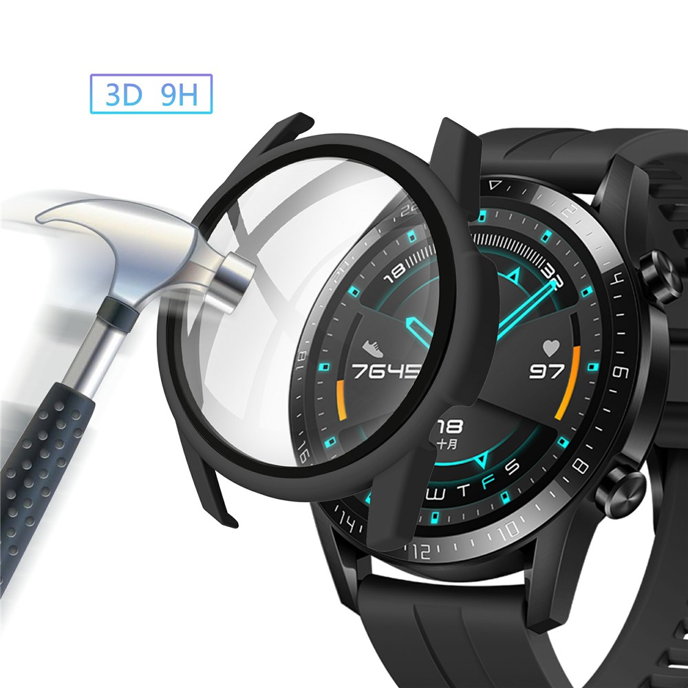 Rubberized PC Frame + Tempered Glass Screen Protector Cover Shell for Huawei Watch GT 2 46mm - Black-3