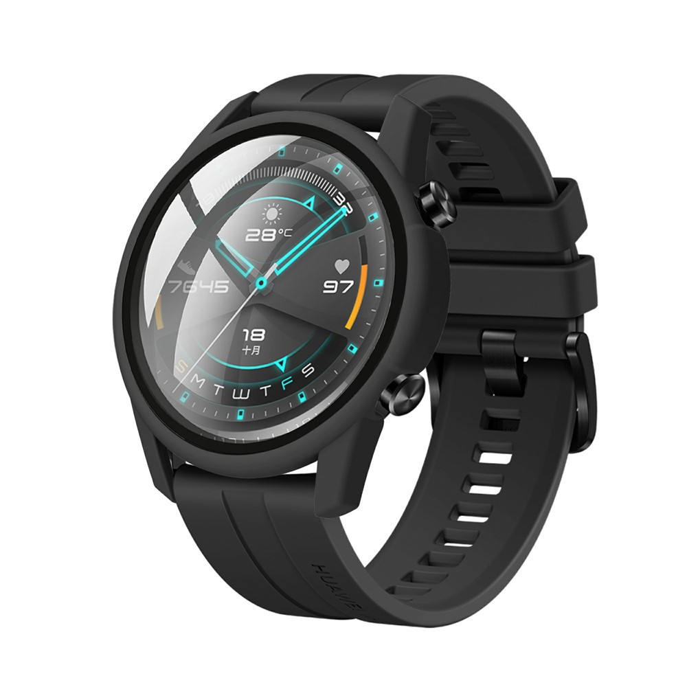 Rubberized PC Frame + Tempered Glass Screen Protector Cover Shell for Huawei Watch GT 2 46mm - Black-5