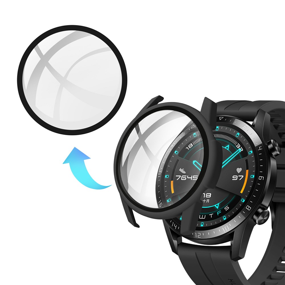 Rubberized PC Frame + Tempered Glass Screen Protector Cover Shell for Huawei Watch GT 2 46mm - Black-6