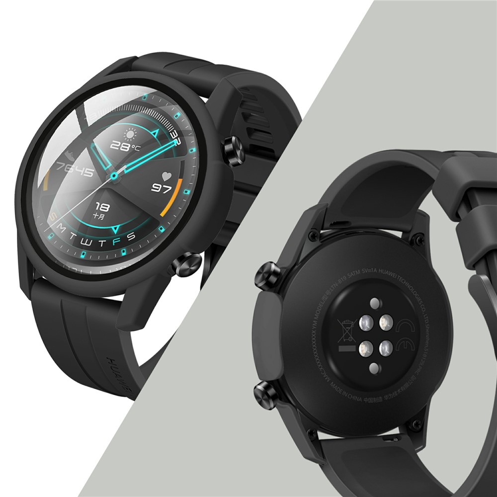 Rubberized PC Frame + Tempered Glass Screen Protector Cover Shell for Huawei Watch GT 2 46mm - Black-7