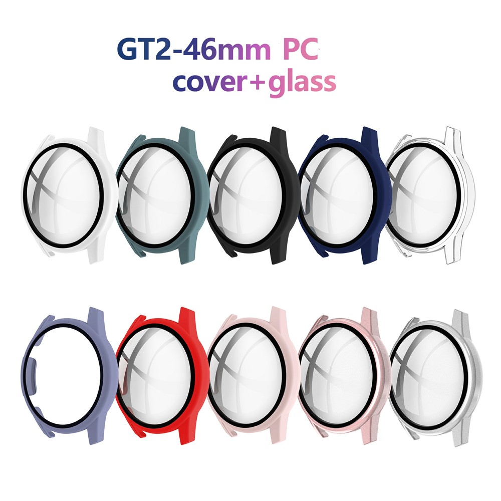 Rubberized PC Frame + Tempered Glass Screen Protector Cover Shell for Huawei Watch GT 2 46mm - Black-8